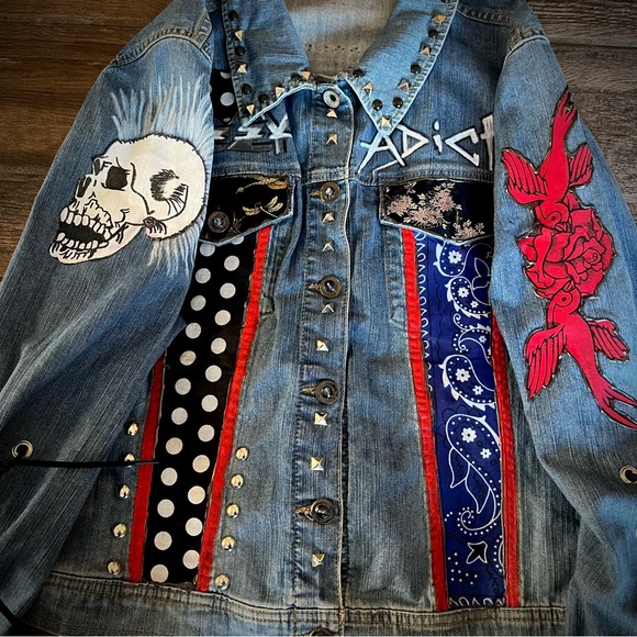 Ozzy Addicts OOAK custom punk grunge denim Jacket XL - Picture 4 of 7